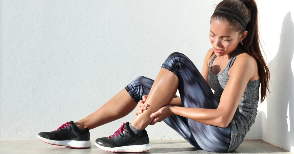 Person holding a painful ankle